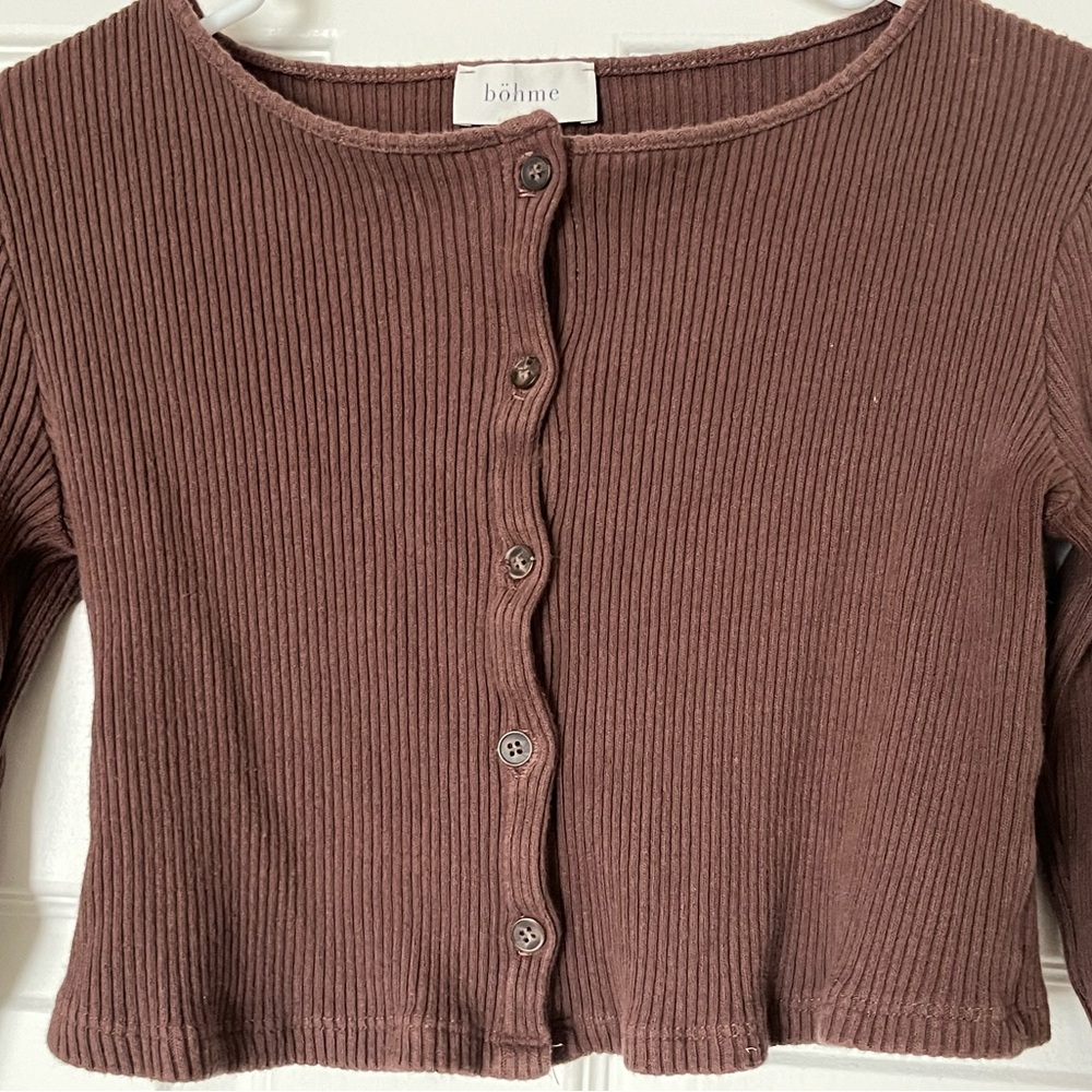 Brown Ribbed Cropped Cardigan - Picture 2 of 4
